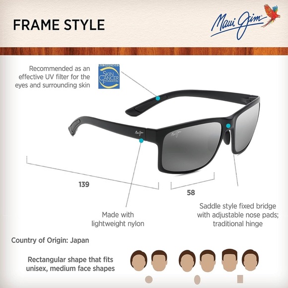 Maui Jim Men's and Women's POKOWAI Arch Polarized Rectangular Sunglasses - Picture 2 of 9